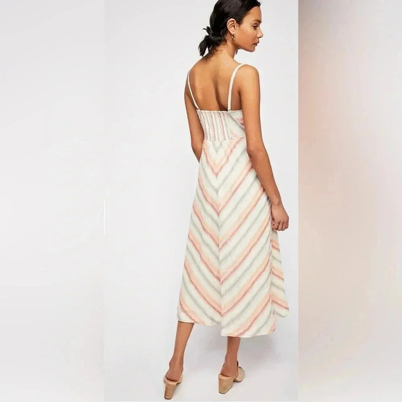 FREE PEOPLE Striking Striped Ivory Multi Midi Dress / No Size, fits like a XS / - Picture 2 of 10